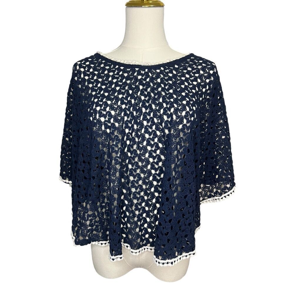 Mauve Women’s Large Crochet Top Navy Poncho Style